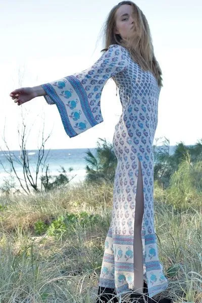 Bohemian Royale Maxi Dress Geisha Bell Sleeves Size Small Lavender Rose Blue Byron Bay Australia