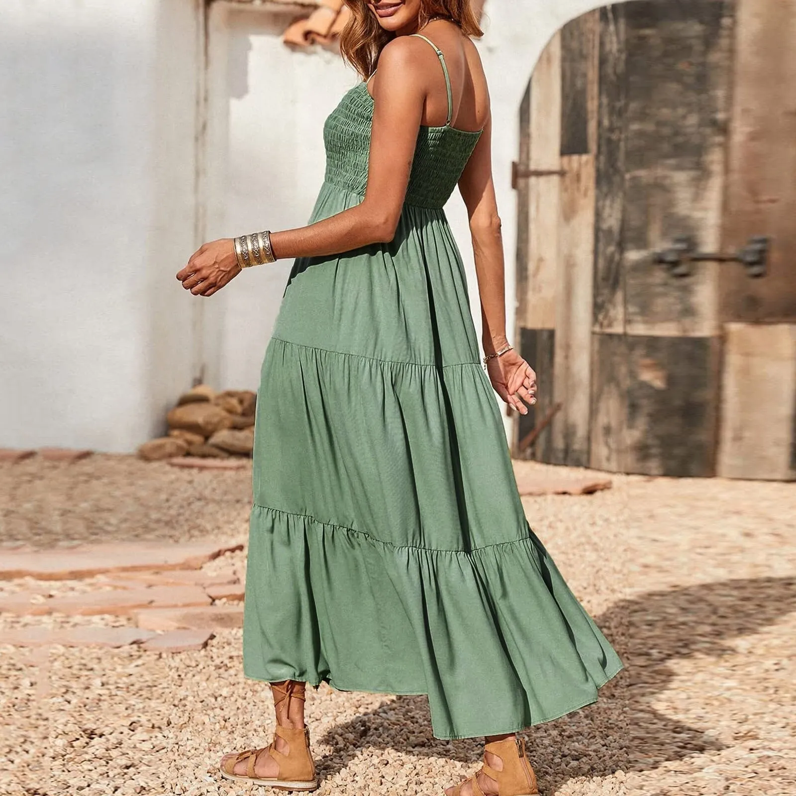 Boho Smocked Tiered Maxi Dress