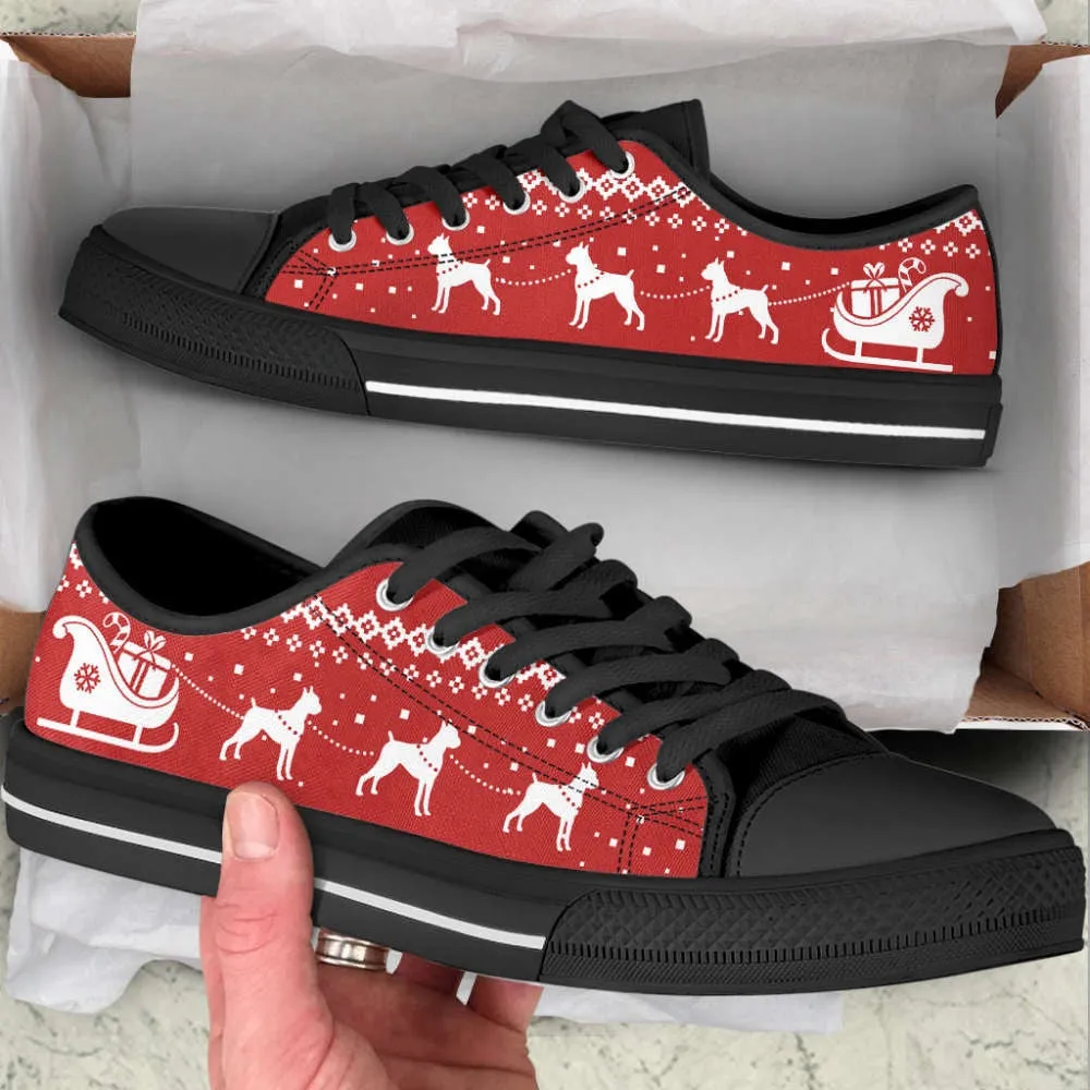 Boxer Dog Lover Christmas Reindeer Low Top Shoes Canvas Sneakers, Dog Printed Shoes, Canvas Shoes For Men, Women