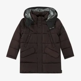 Boys' brown coated parka with hood