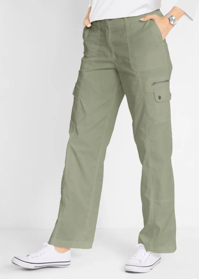 Bpc Bonprix Collection cotton cargo pants with comfortable waistband, green