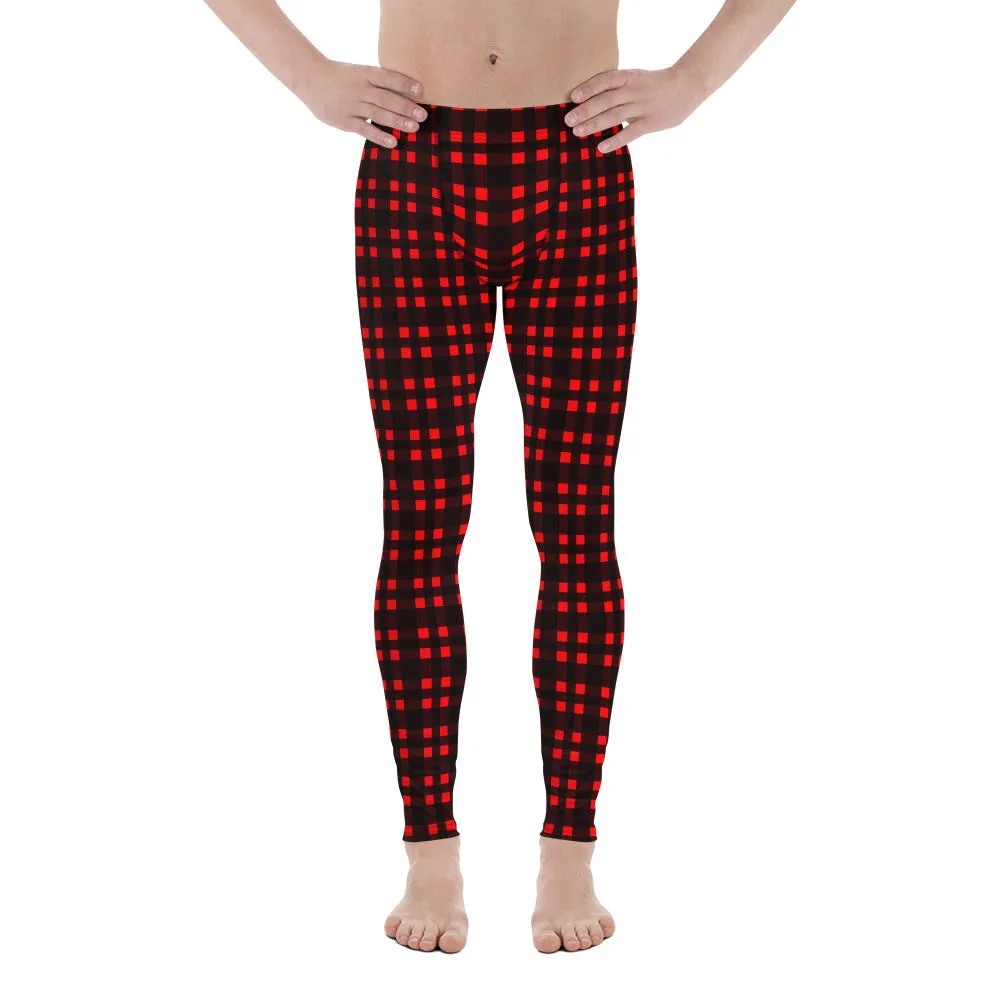 Buffalo Red Plaid Men's Leggings, Flannel Preppy Print Men Tights Meggings-Made in USA/EU