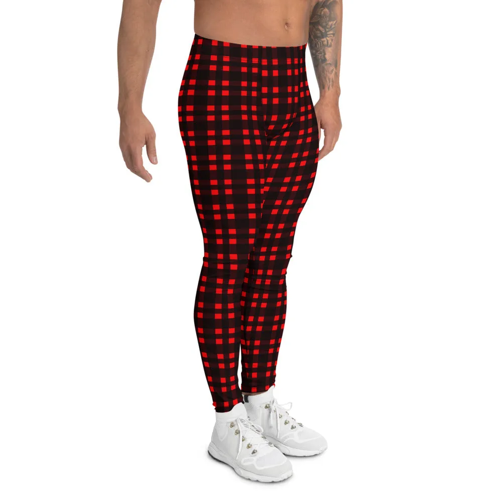 Buffalo Red Plaid Men's Leggings, Flannel Preppy Print Men Tights Meggings-Made in USA/EU