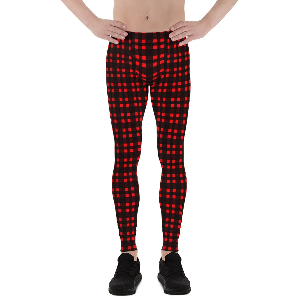 Buffalo Red Plaid Men's Leggings, Flannel Preppy Print Men Tights Meggings-Made in USA/EU