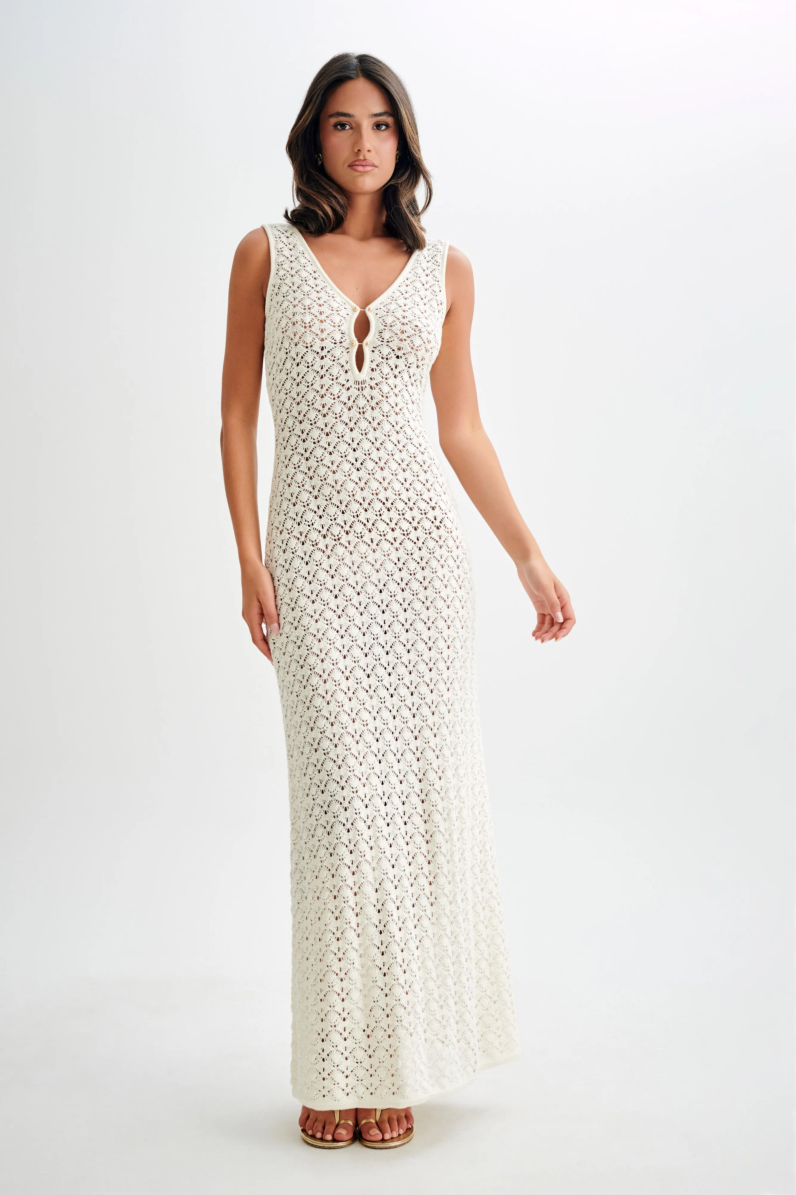 Carter Crochet Sleeveless Maxi Dress - White