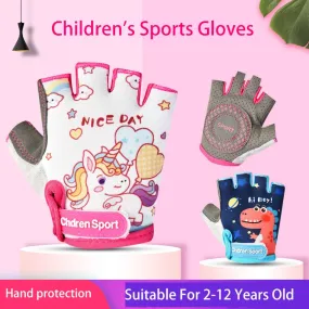 Children's Fingerless Gloves Sports Bicycle Boy Girl Cycling Anti-Wear Kids Roller Skating Training Exercise Protection Gloves