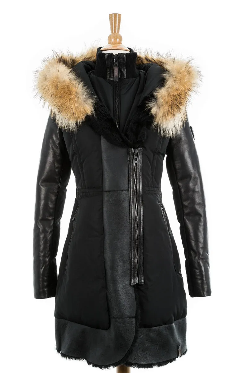 Colatina Leather Sleeved Parka With Fur Trim