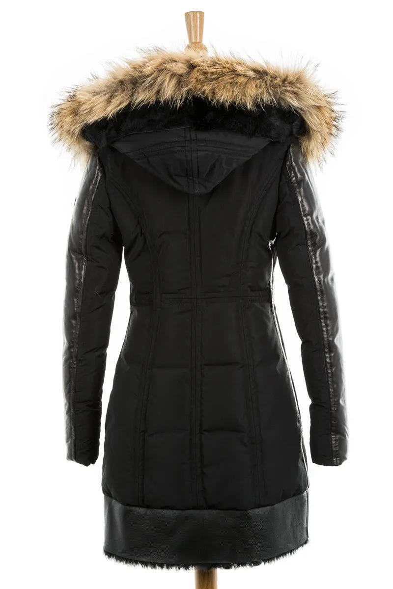 Colatina Leather Sleeved Parka With Fur Trim