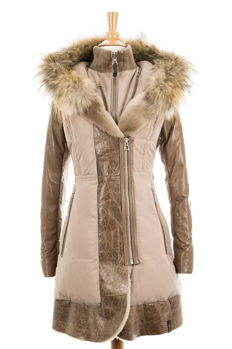 Colatina Leather Sleeved Parka With Fur Trim