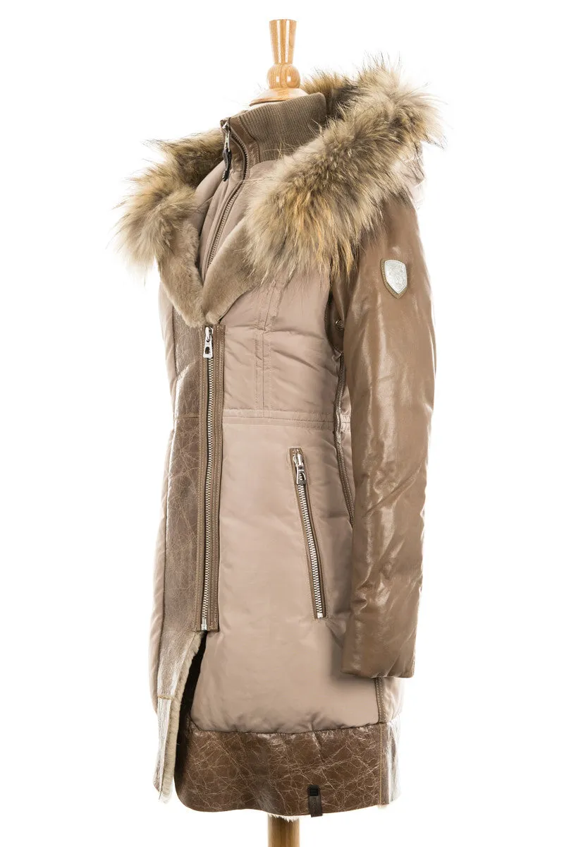 Colatina Leather Sleeved Parka With Fur Trim