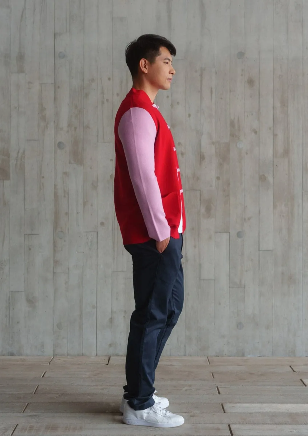 Color-Block Knit Tang Jacket (Red/ Pink)