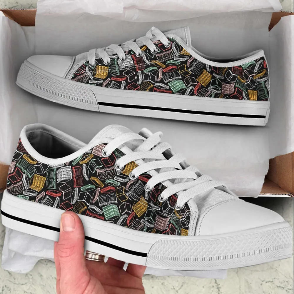 Colorful Books Pattern Low Top Shoes, Canvas Shoes Design, Low Top Sneaker