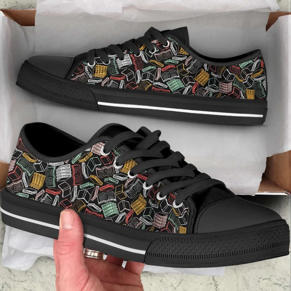 Colorful Books Pattern Low Top Shoes, Canvas Shoes Design, Low Top Sneaker