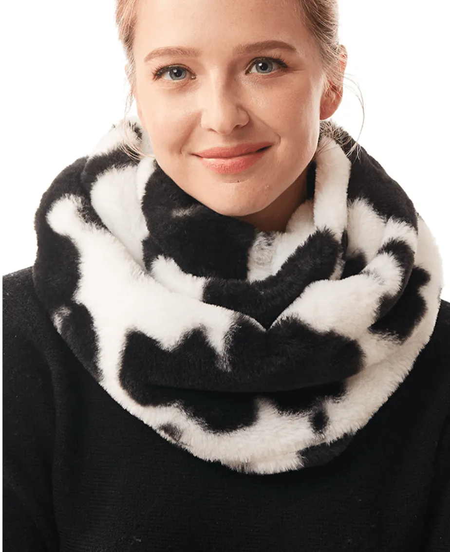 Cow Print Infinity Scarf in Faux Fur