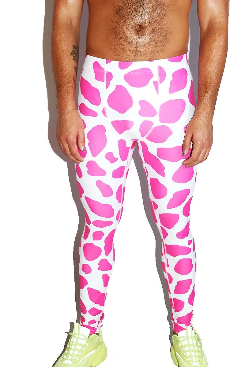 Cow Print Leggings Tights- Pink