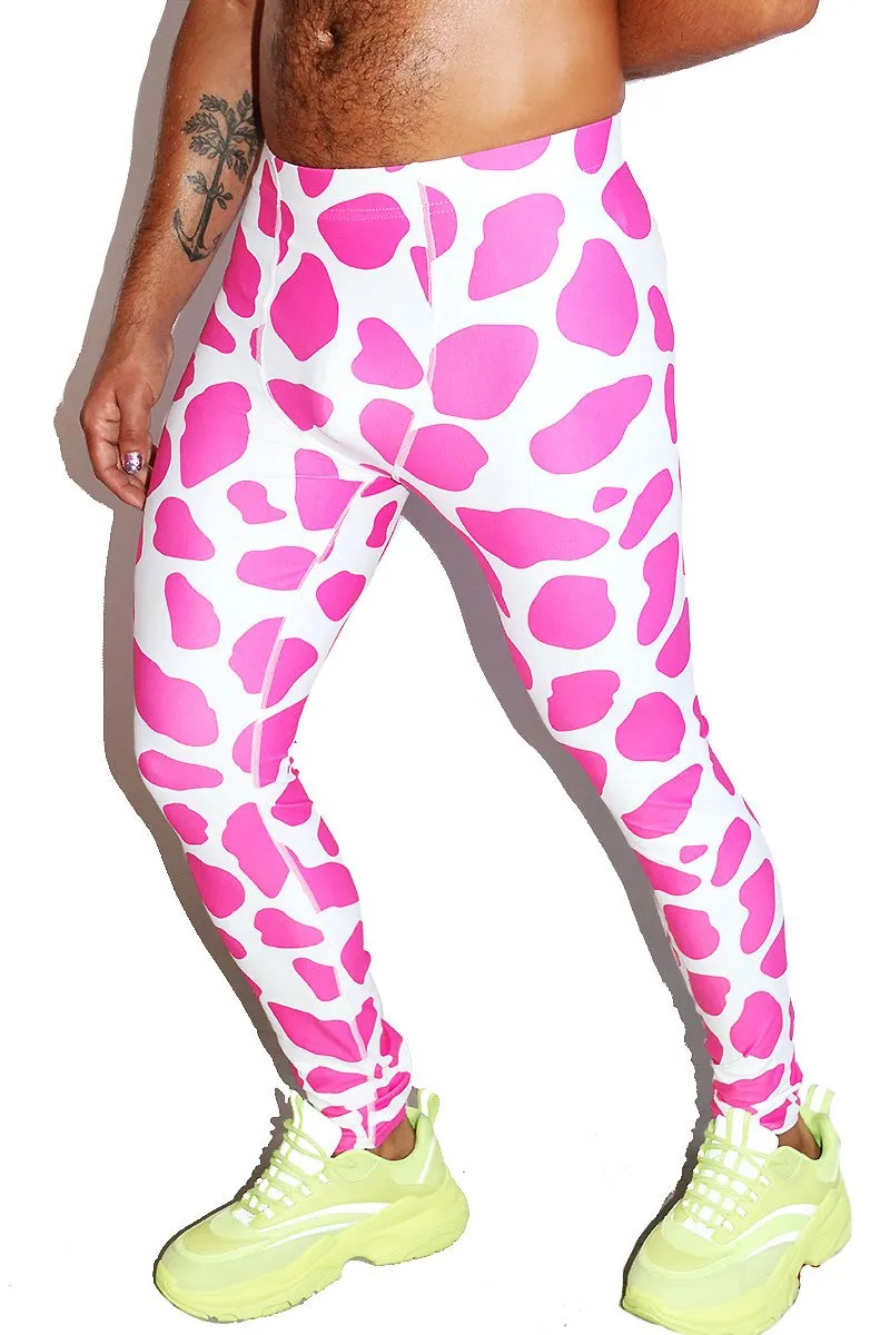 Cow Print Leggings Tights- Pink