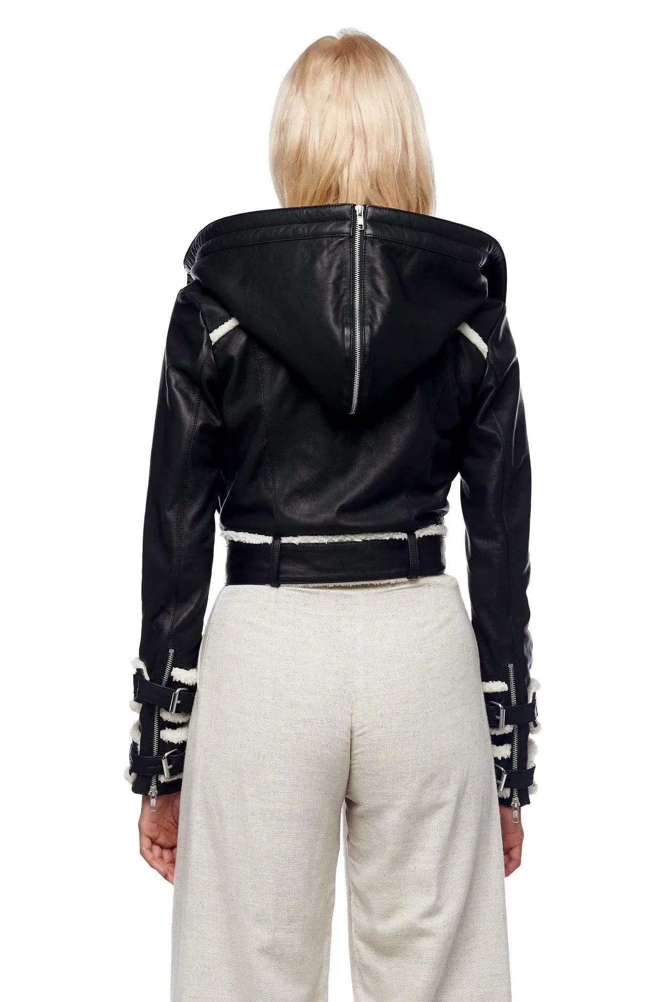 CROPPED LEATHER JACKET WITH HOOD