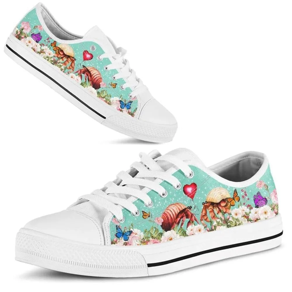 Cute Couple Hermit Crab Love Flower Watercolor Low Top Shoes, Low Top Sneaker, Low Top Canvas Shoes