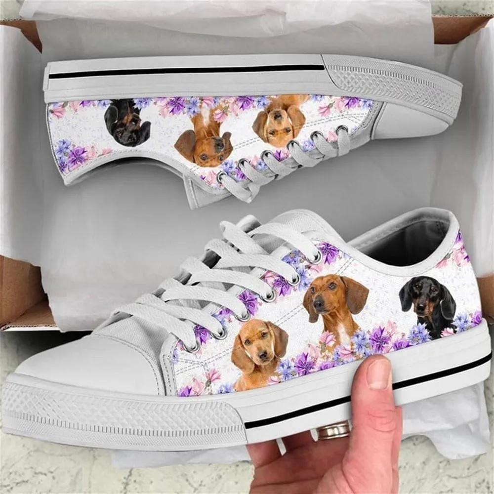 Dachshund Dog Purple Flower Canvas Low Top Shoes - Low Top Shoes Mens, Women, Dog Printed Shoes, Canvas Shoes For Men, Women