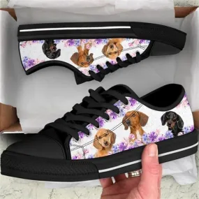 Dachshund Dog Purple Flower Canvas Low Top Shoes - Low Top Shoes Mens, Women, Dog Printed Shoes, Canvas Shoes For Men, Women