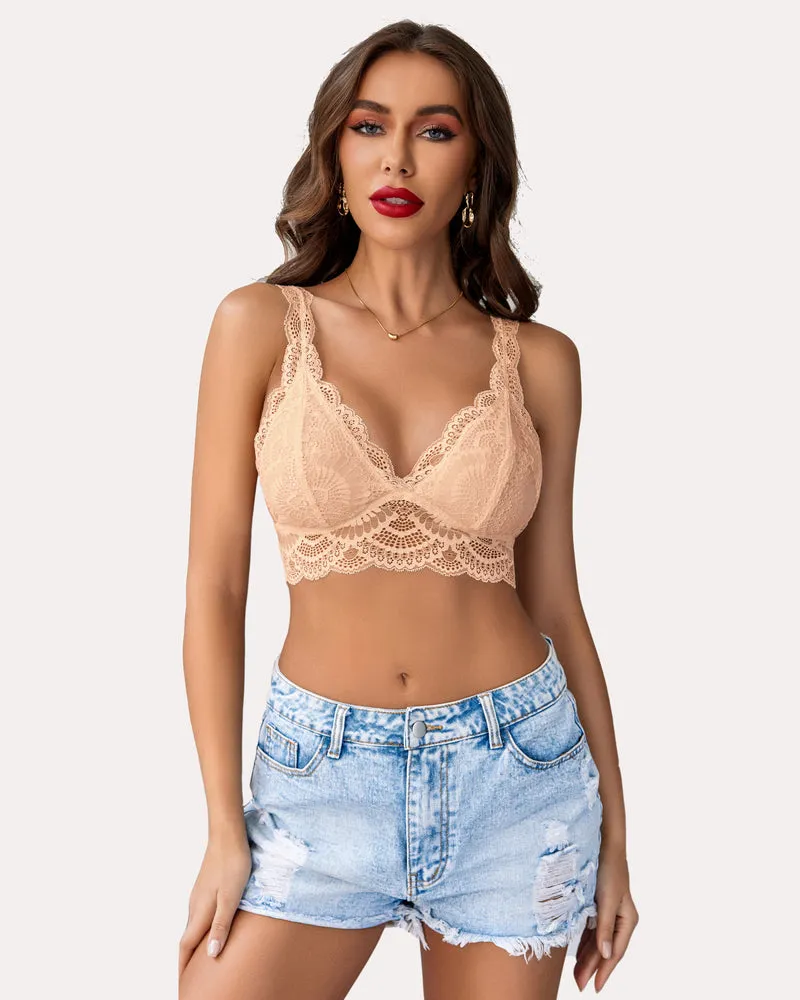 Deep Plunge Lace Bralettes Lined Bra