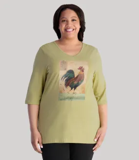 Designer Graphic 3/4 Sleeve V-Neck Tunic Rooster