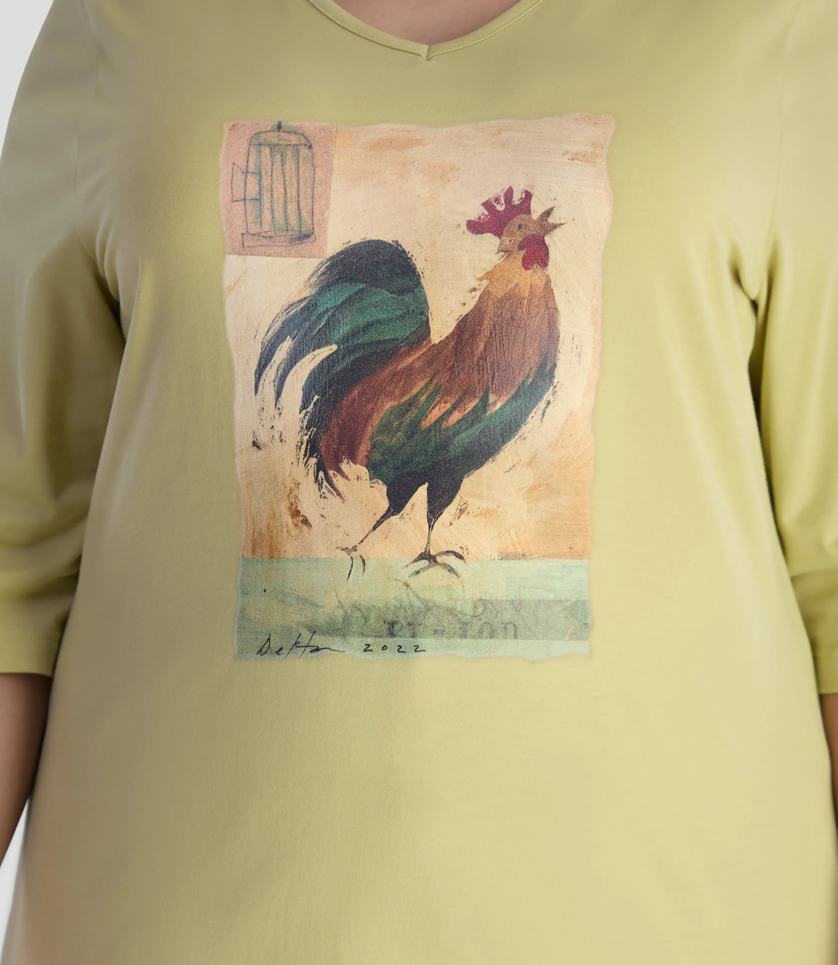 Designer Graphic 3/4 Sleeve V-Neck Tunic Rooster