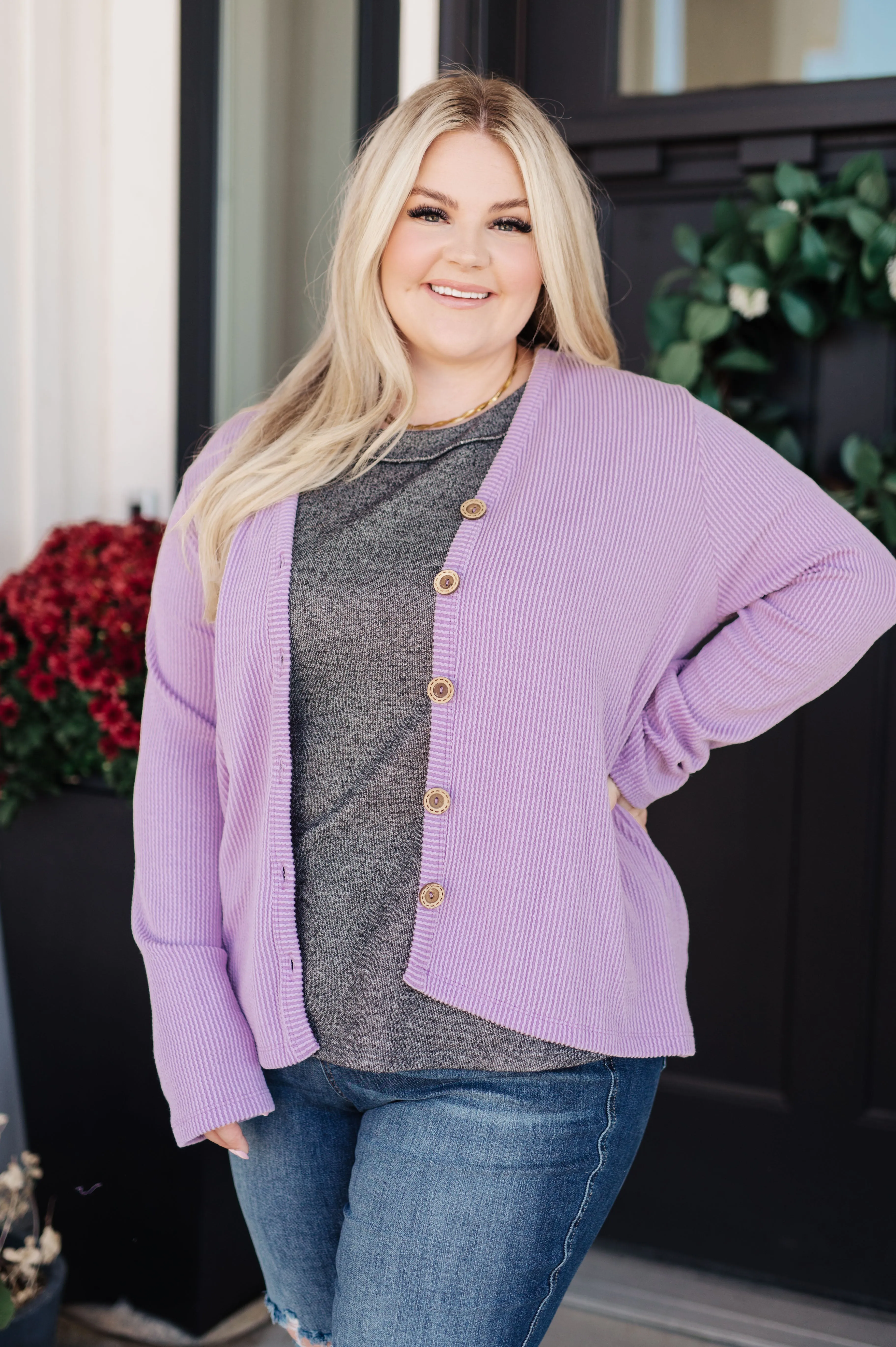 Dilly Dally Ribbed Cardigan Lavender