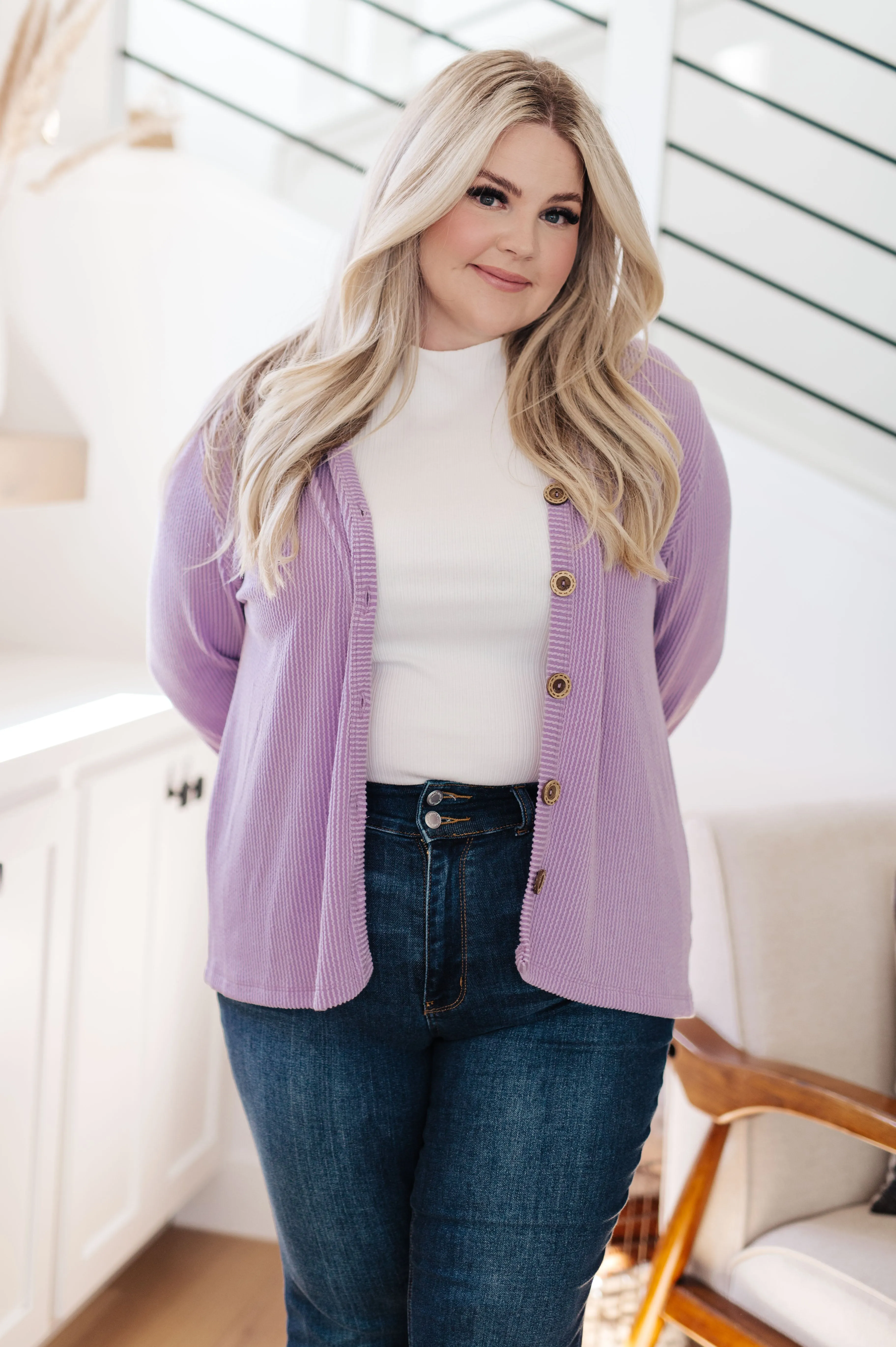 Dilly Dally Ribbed Cardigan Lavender