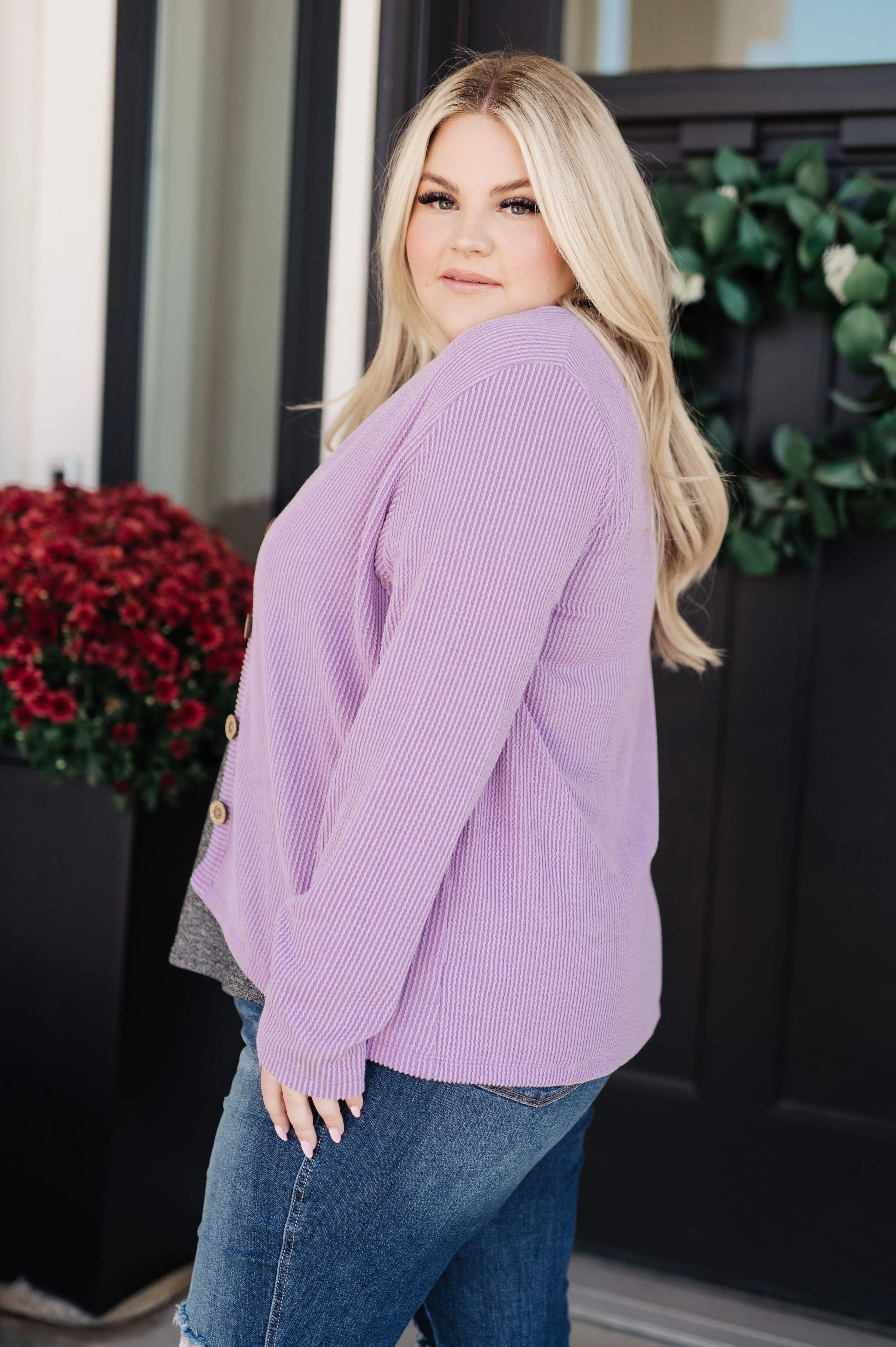 Dilly Dally Ribbed Cardigan Lavender