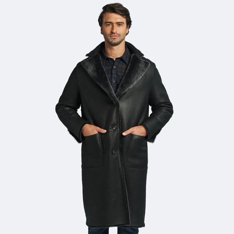 Durham Reversible Black Shearling Leather Coat For Men's