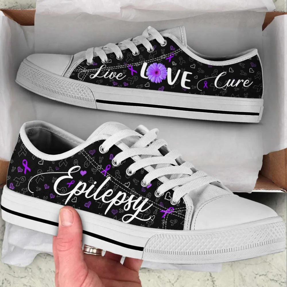 Epilepsy Shoes Live Love Cure Ribbon Heart Low Top Shoes Canvas Shoes, Best Canvas Shoes, Low Top Sneaker