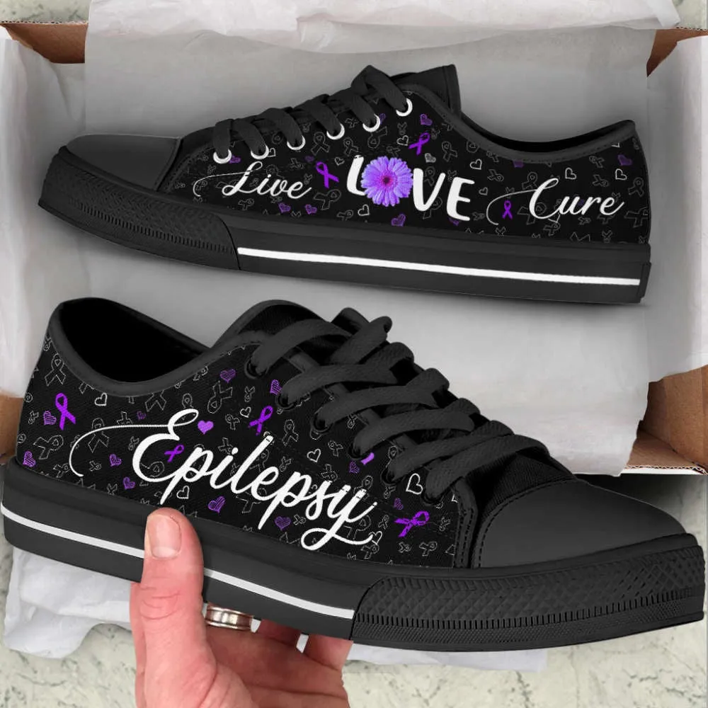 Epilepsy Shoes Live Love Cure Ribbon Heart Low Top Shoes Canvas Shoes, Best Canvas Shoes, Low Top Sneaker