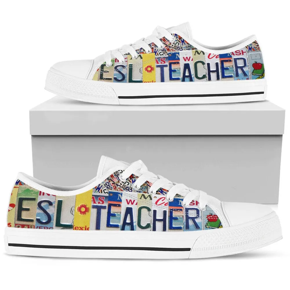 Esl Teacher License Plates Low Top Shoes, Teacher Shoes, Low Top Sneakers