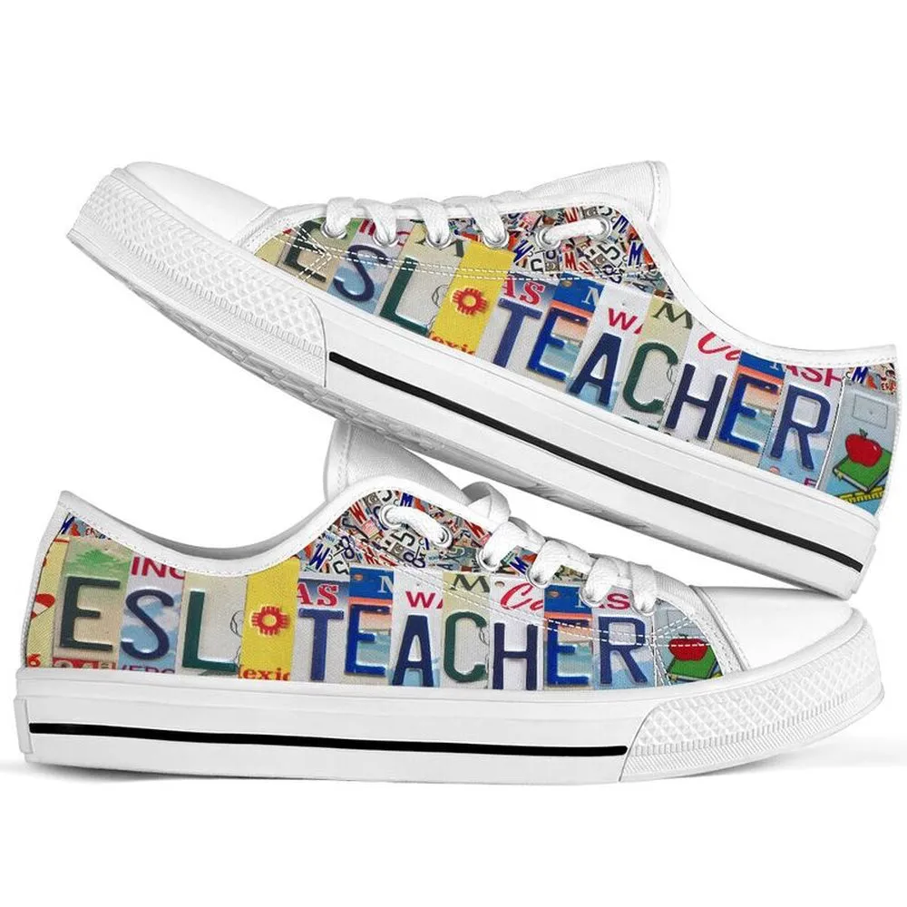 Esl Teacher License Plates Low Top Shoes, Teacher Shoes, Low Top Sneakers