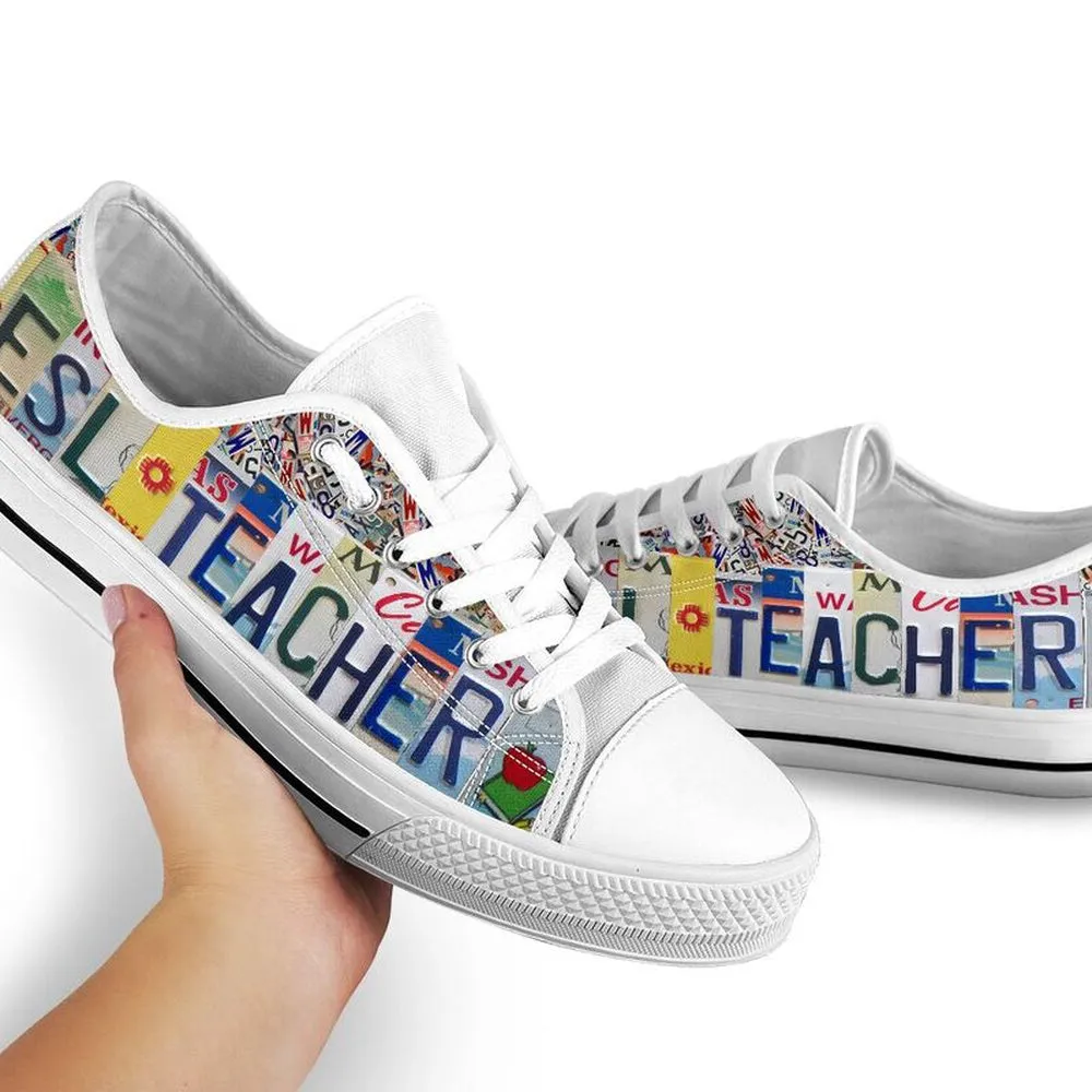 Esl Teacher License Plates Low Top Shoes, Teacher Shoes, Low Top Sneakers