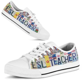 Esl Teacher License Plates Low Top Shoes, Teacher Shoes, Low Top Sneakers