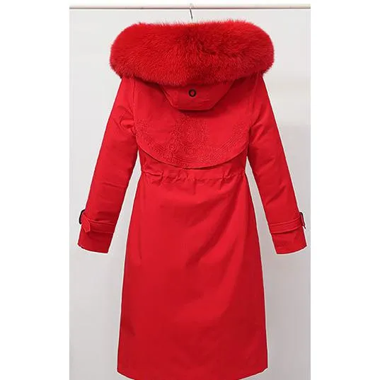 Faux Fur Collar Cinched Waist Fleece Parka