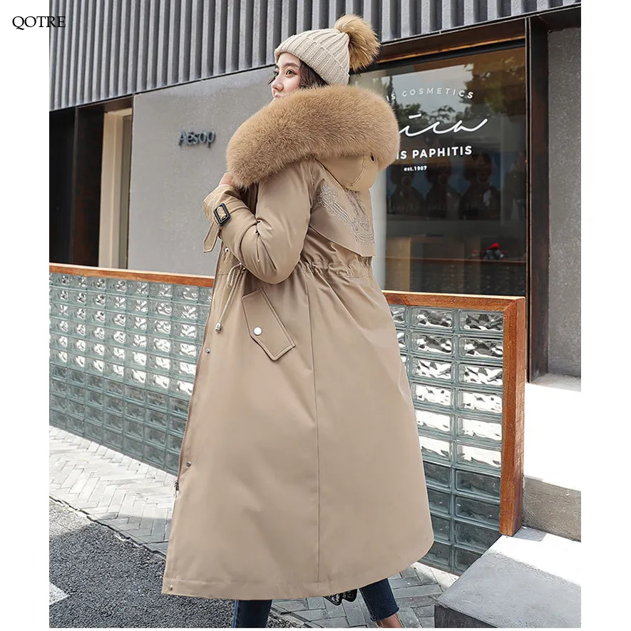 Faux Fur Collar Cinched Waist Fleece Parka