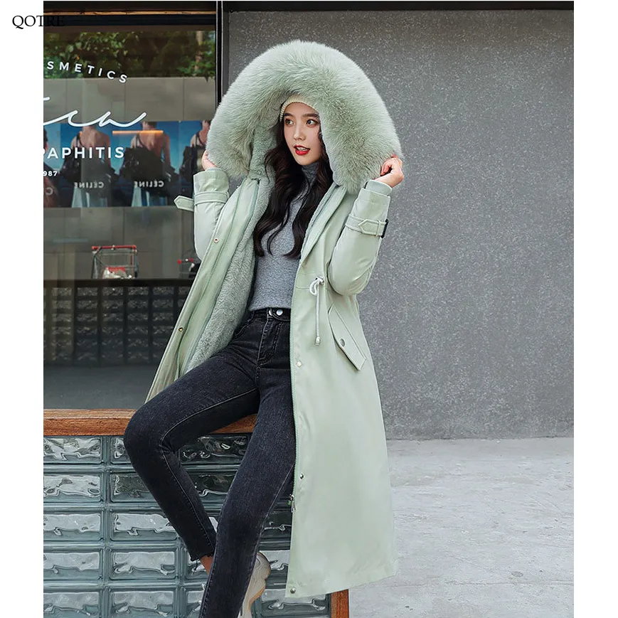 Faux Fur Collar Cinched Waist Fleece Parka