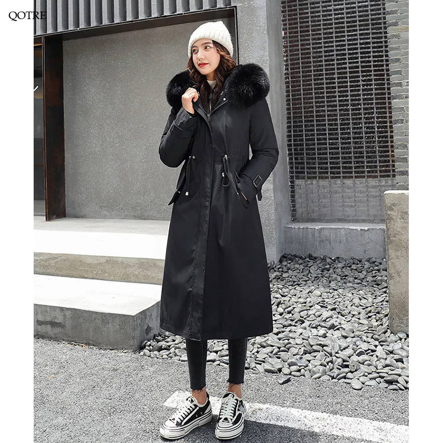 Faux Fur Collar Cinched Waist Fleece Parka