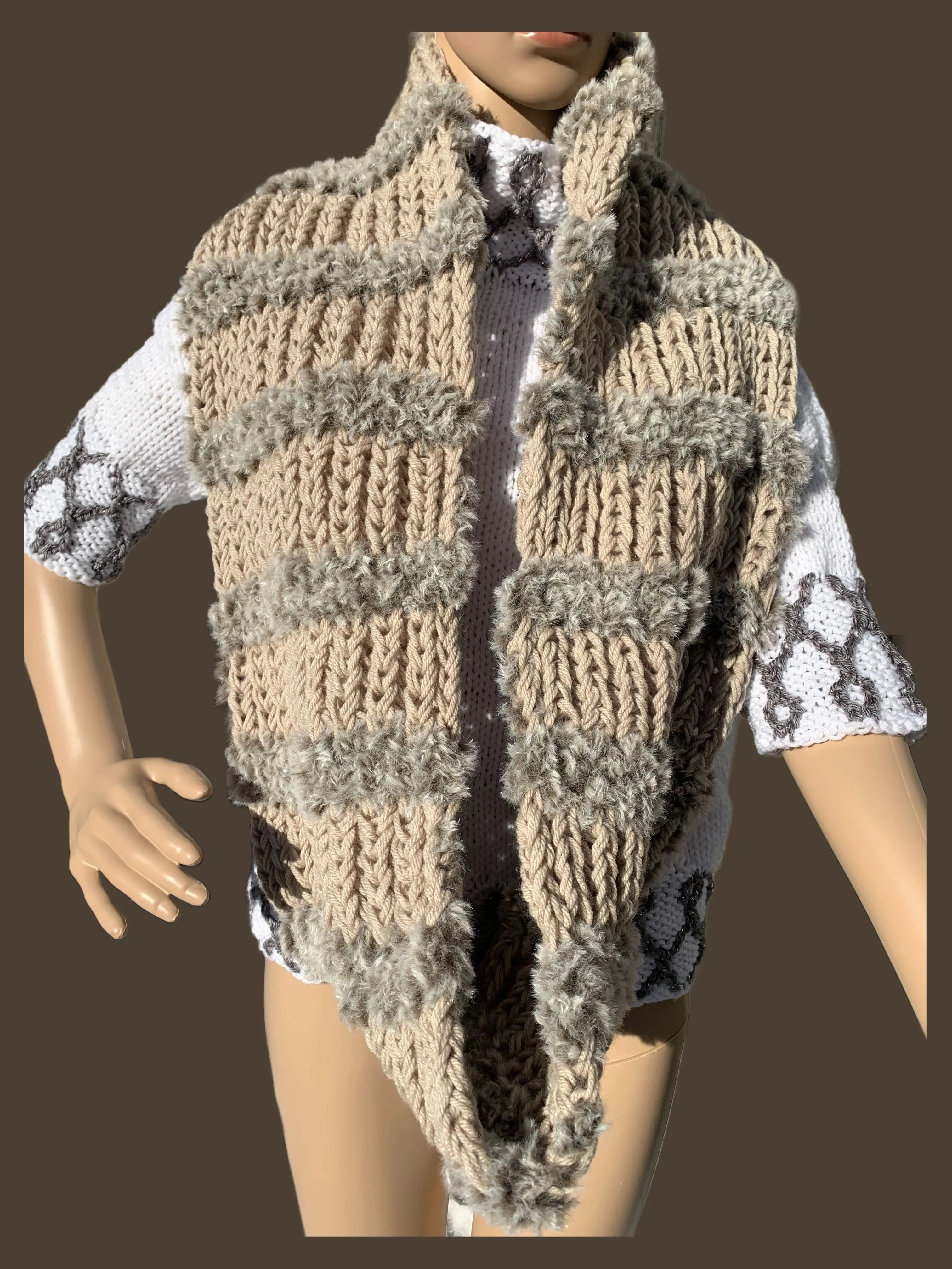 Faux-Fur Hand Knit Hat&Scarf Set