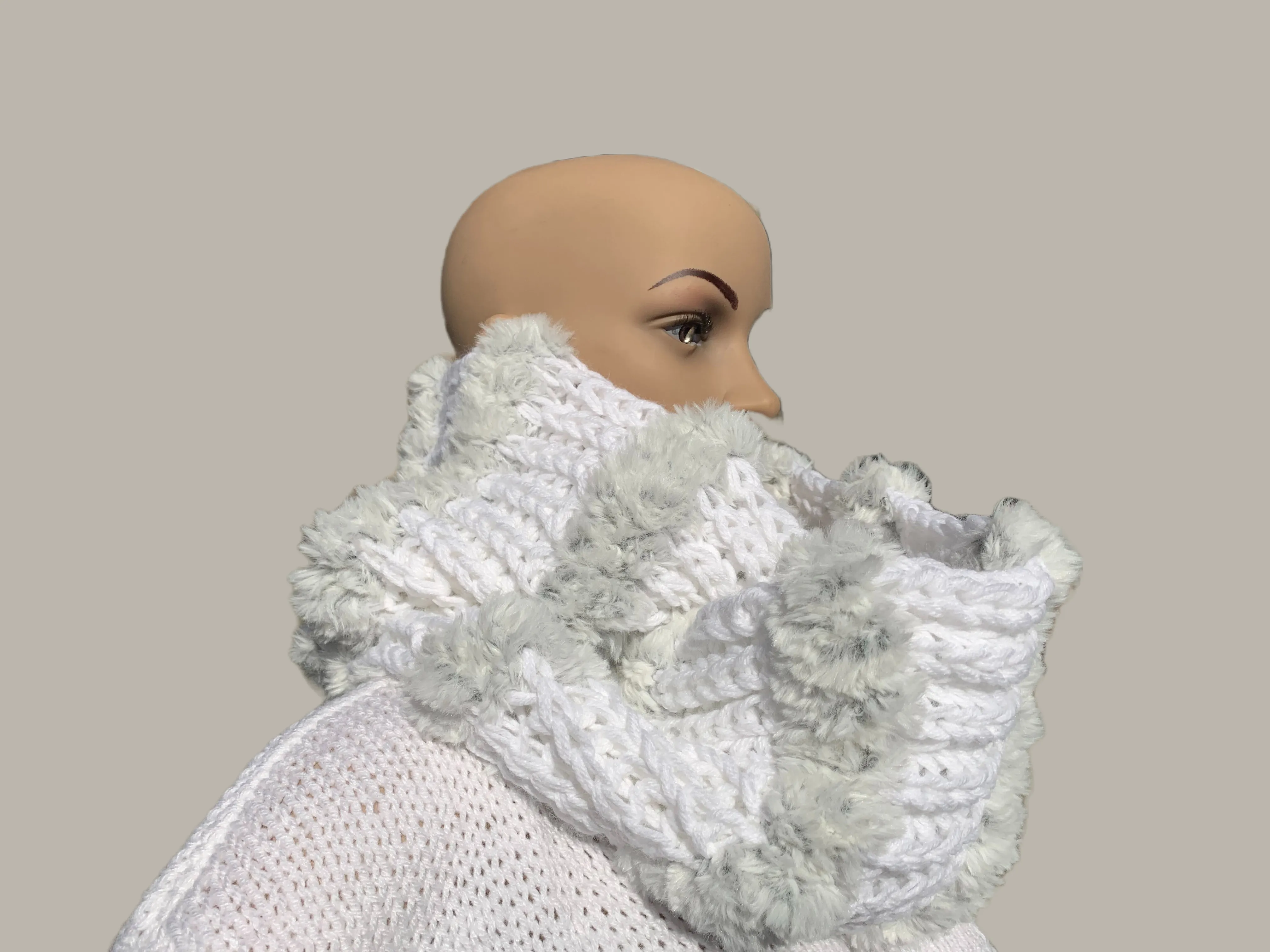 Faux-Fur Hand Knit Hat&Scarf Set