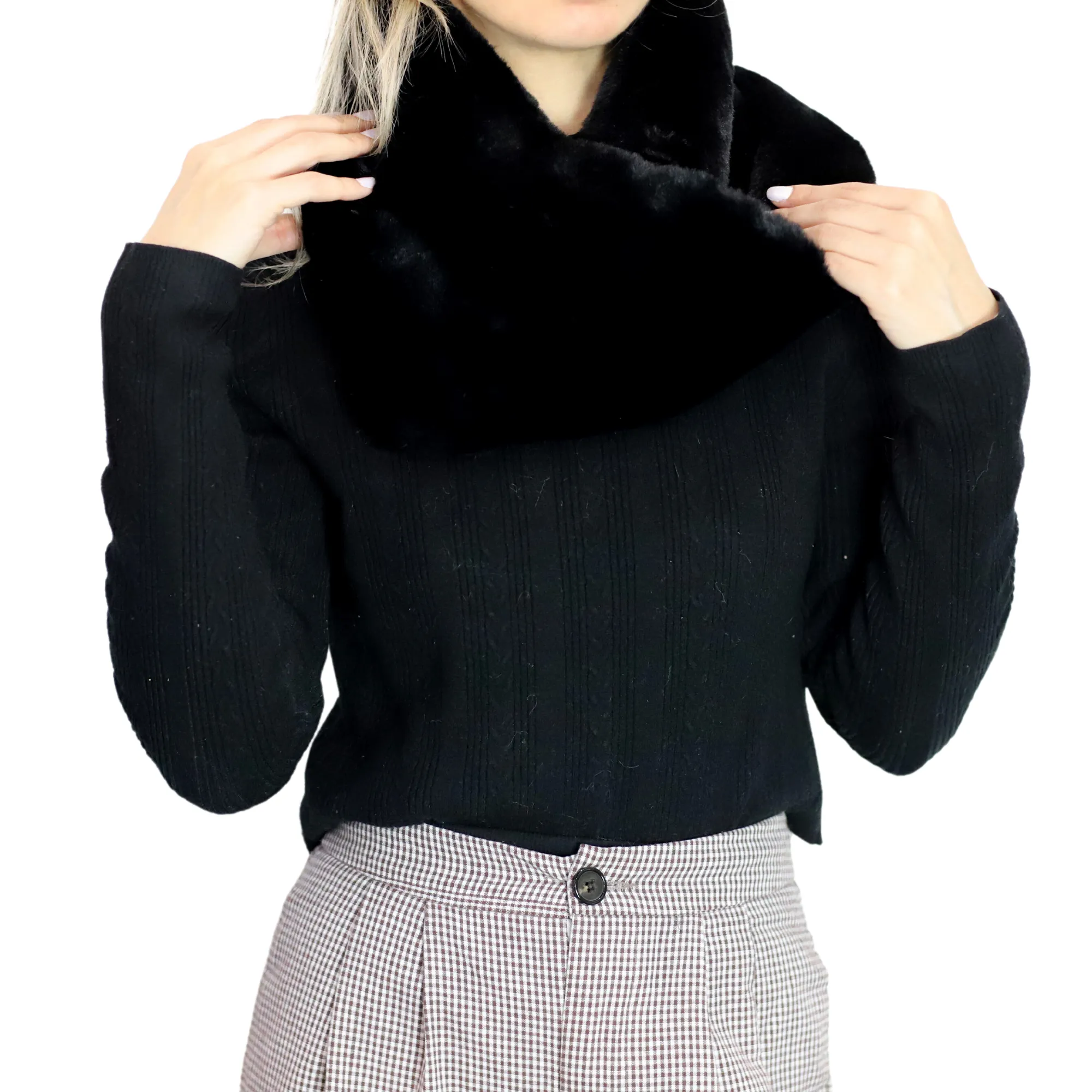 Faux Fur Infinity Scarf - Black