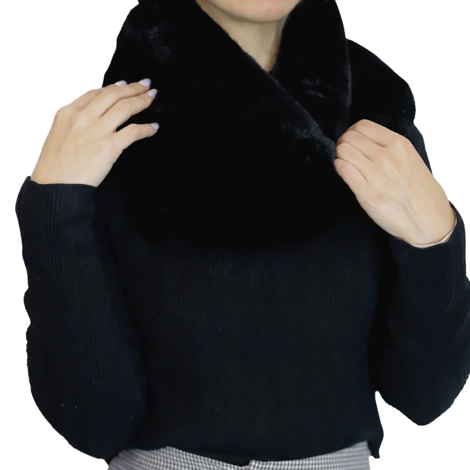 Faux Fur Infinity Scarf - Black