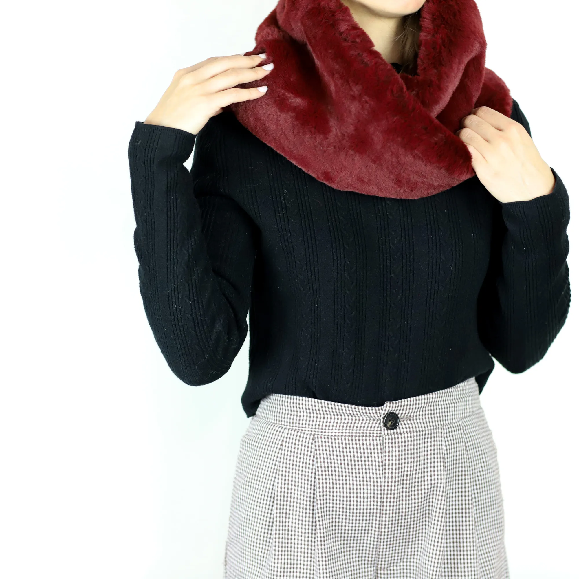 Faux Fur Infinity Scarf - Burgundy