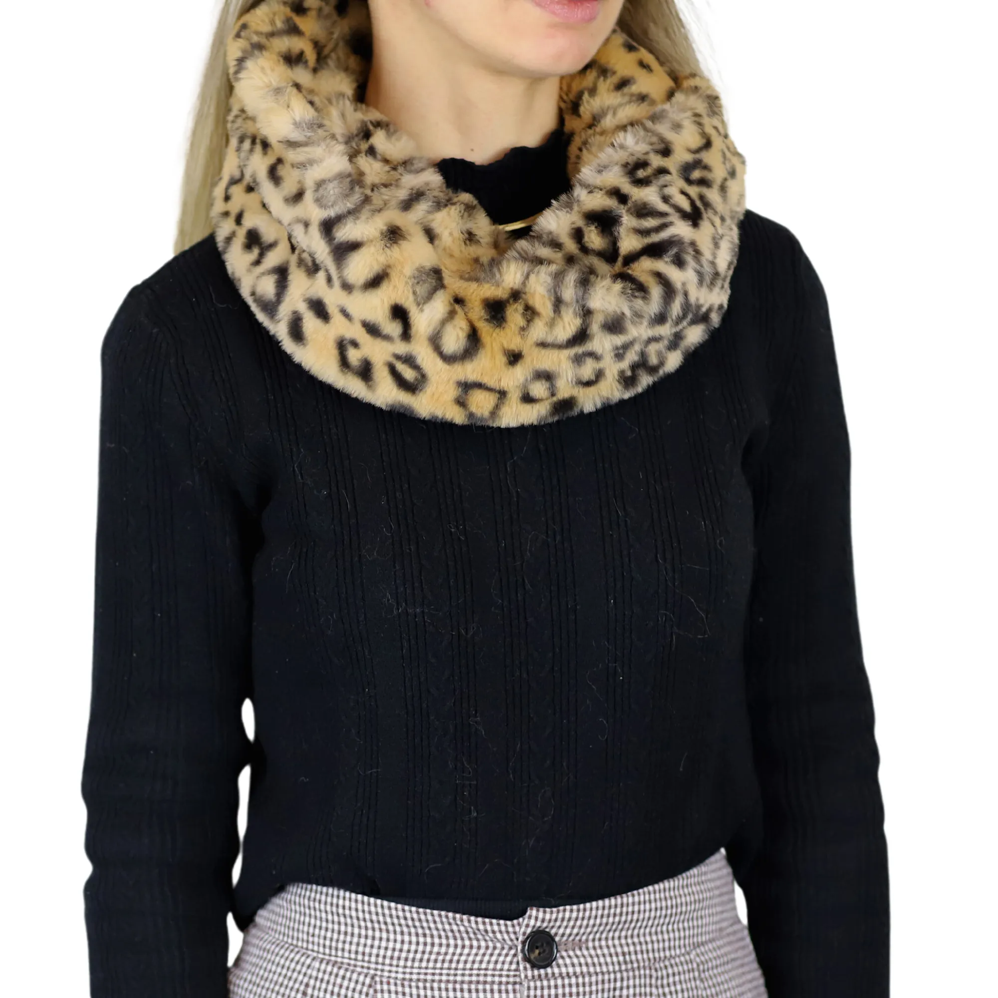 Faux Fur Infinity Scarf - Leopard