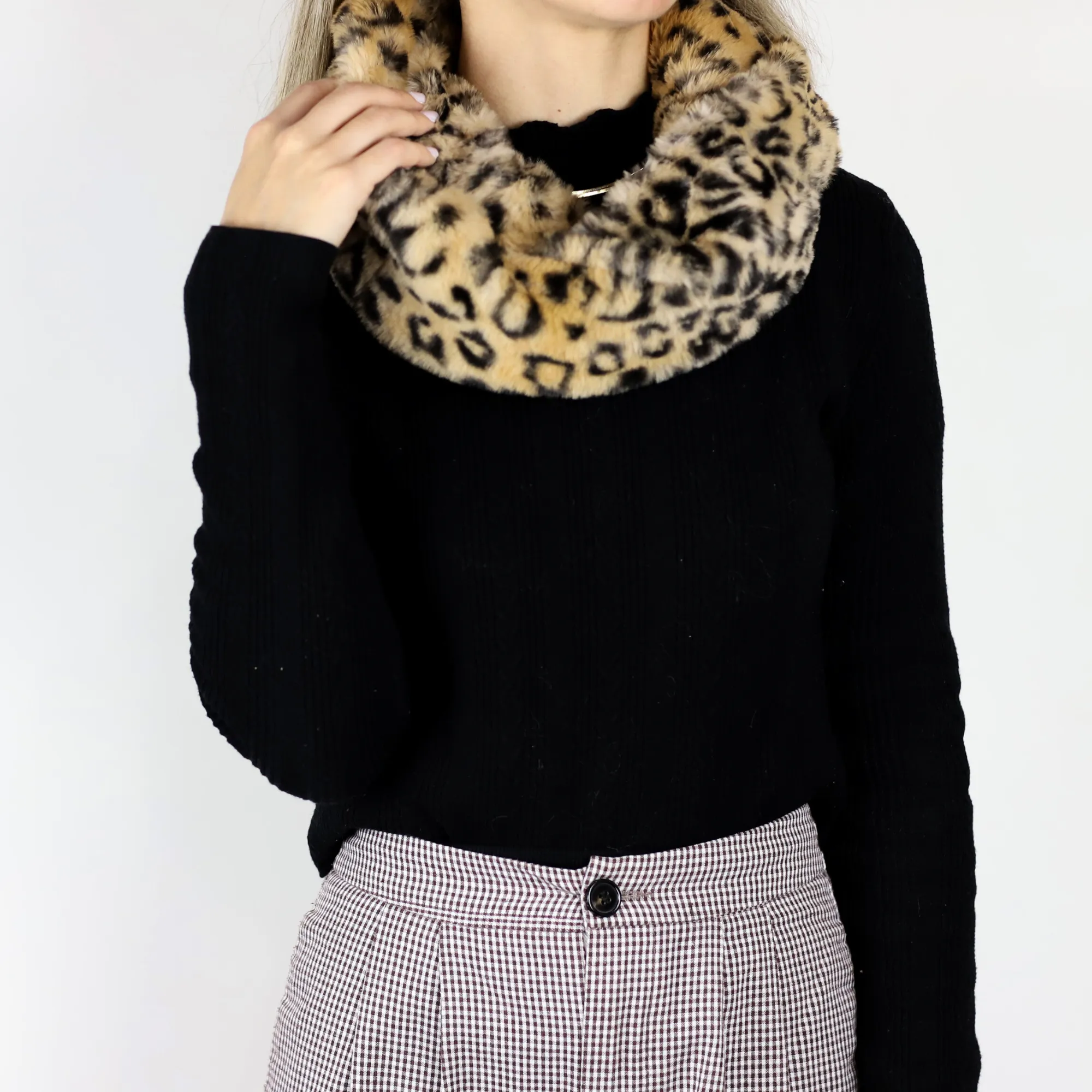 Faux Fur Infinity Scarf - Leopard