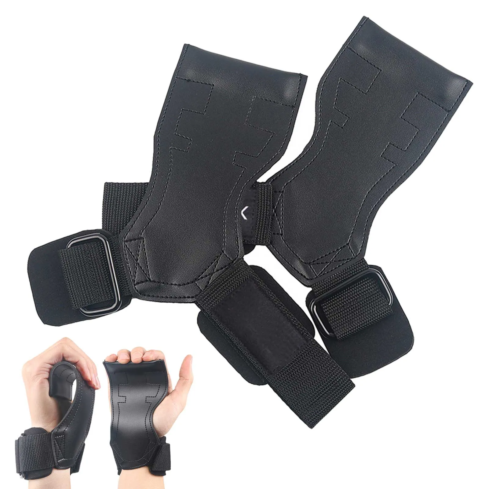 Fitness Workout Gloves Weightlifting Grips Anti-Skid Fingerless Palm Grips WeightLifting Deadlifts Wrist Wraps Support