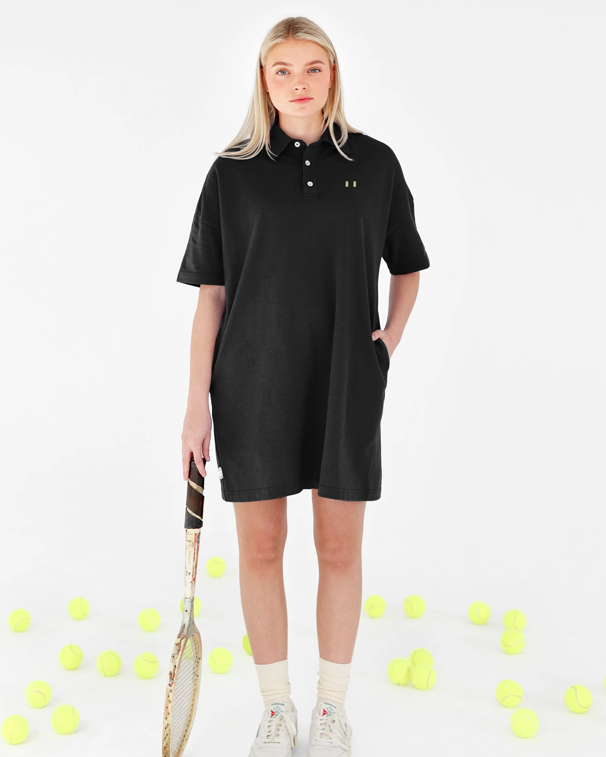 Flag Polo Boyfriend Dress Black